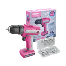 vrtací šroubovák aku, růžový, 12V Li-ion, 1500mAh